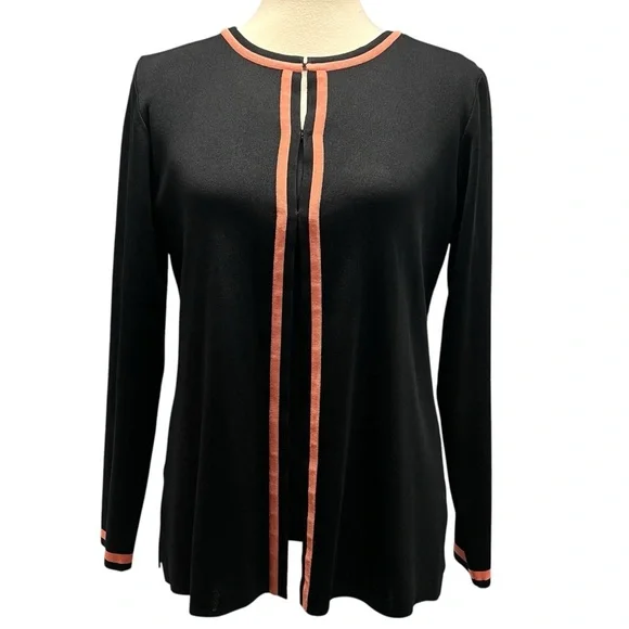 Misook 2 Piece Black Tank & Jacket Coral Trim Women’s Small/Medium - Picture 2 of 12